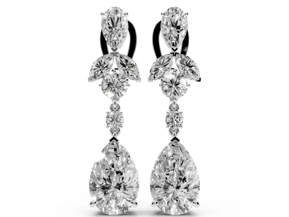 Pear, Marquise and Round Diamond Vancouver Drop Earrings Platinum