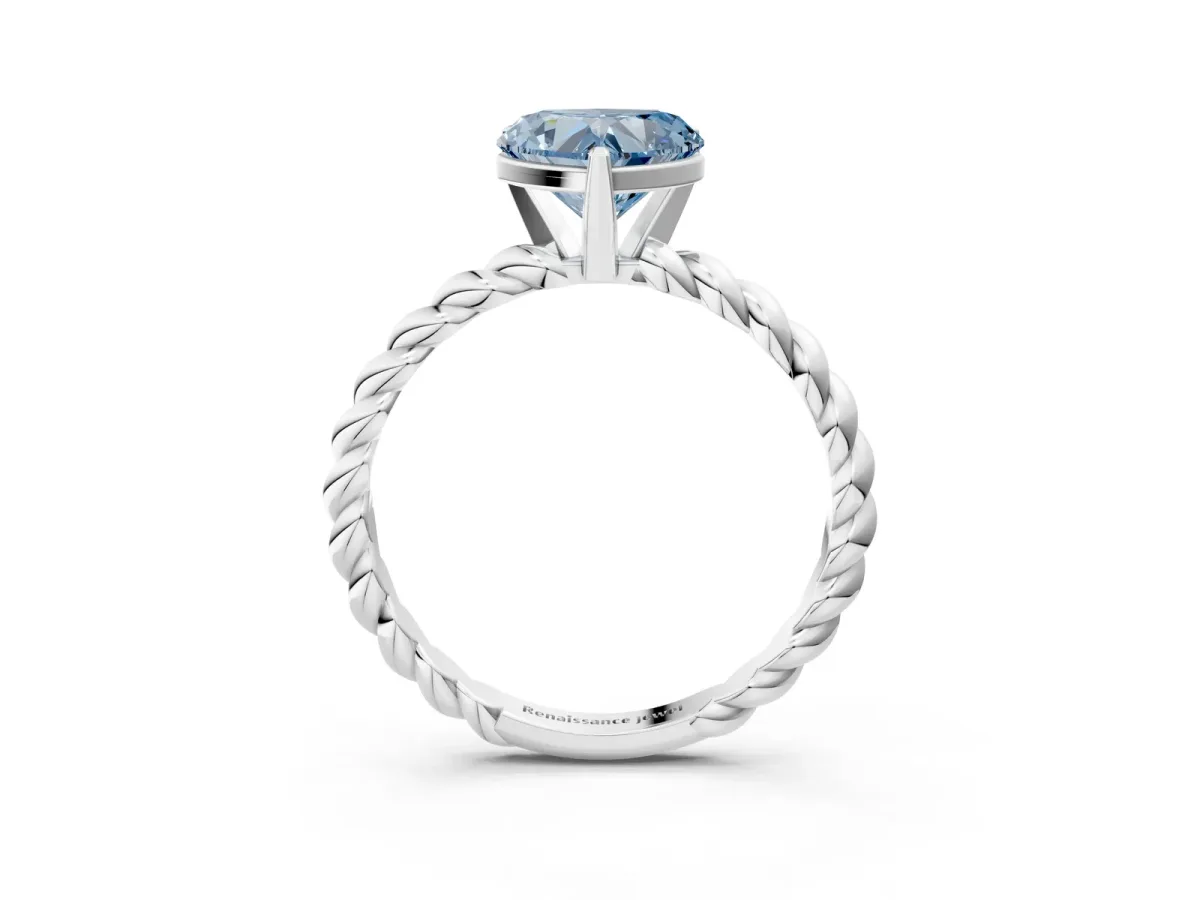 Fancy Blue Heart Cut Cut Solitaire Twisted Band with Four-Prong Setting Platinum