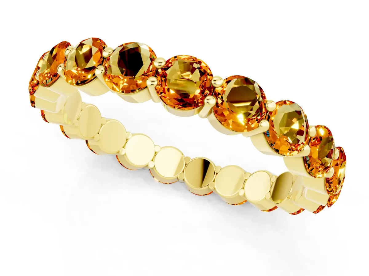 Round Citrine Eternity Band with U-Prong Setting Yellow gold
