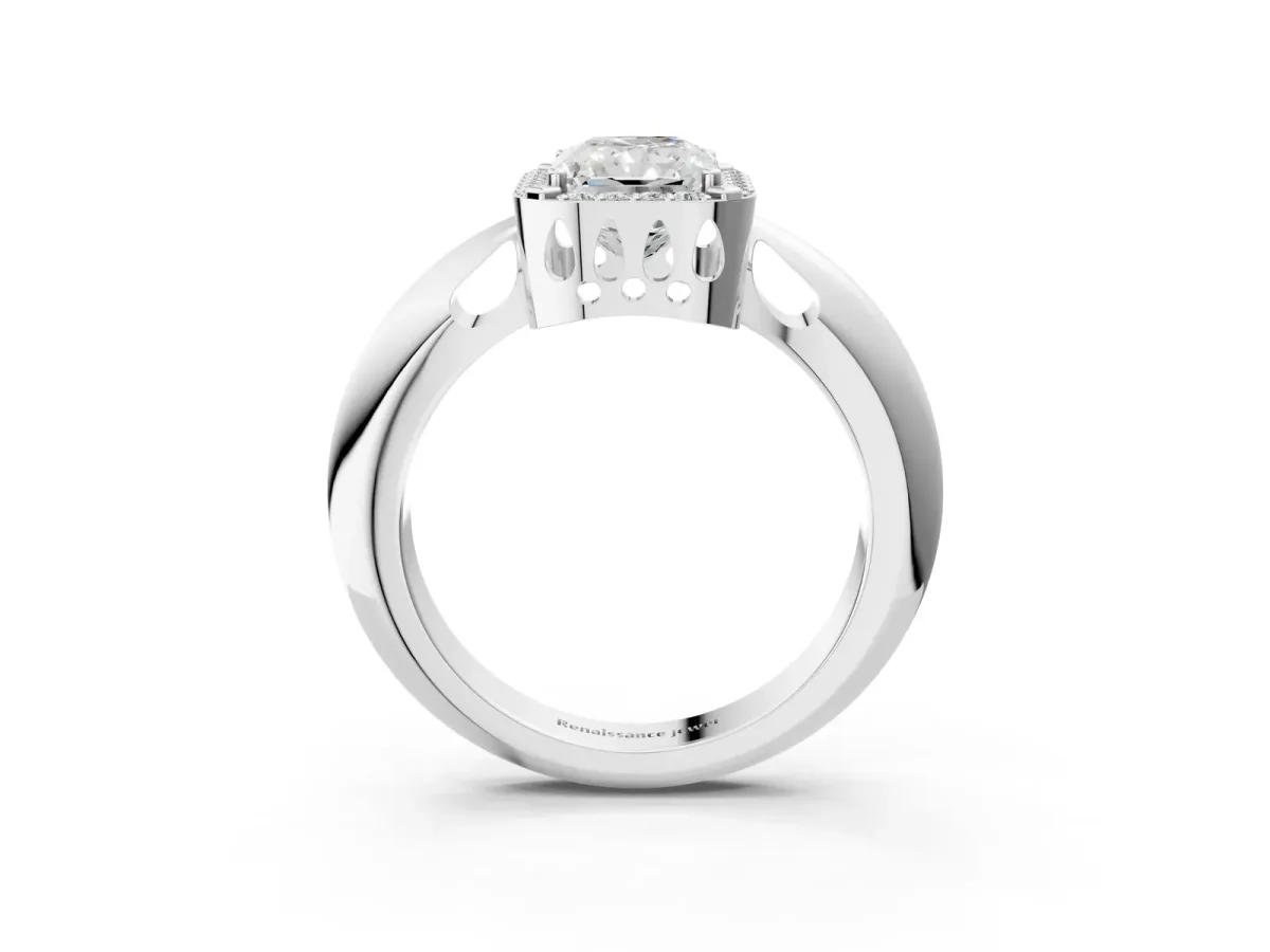 Radiant Cut Cut Diamond Halo Engagement Ring with Split Shank and Four-Prong Setting Platinum
