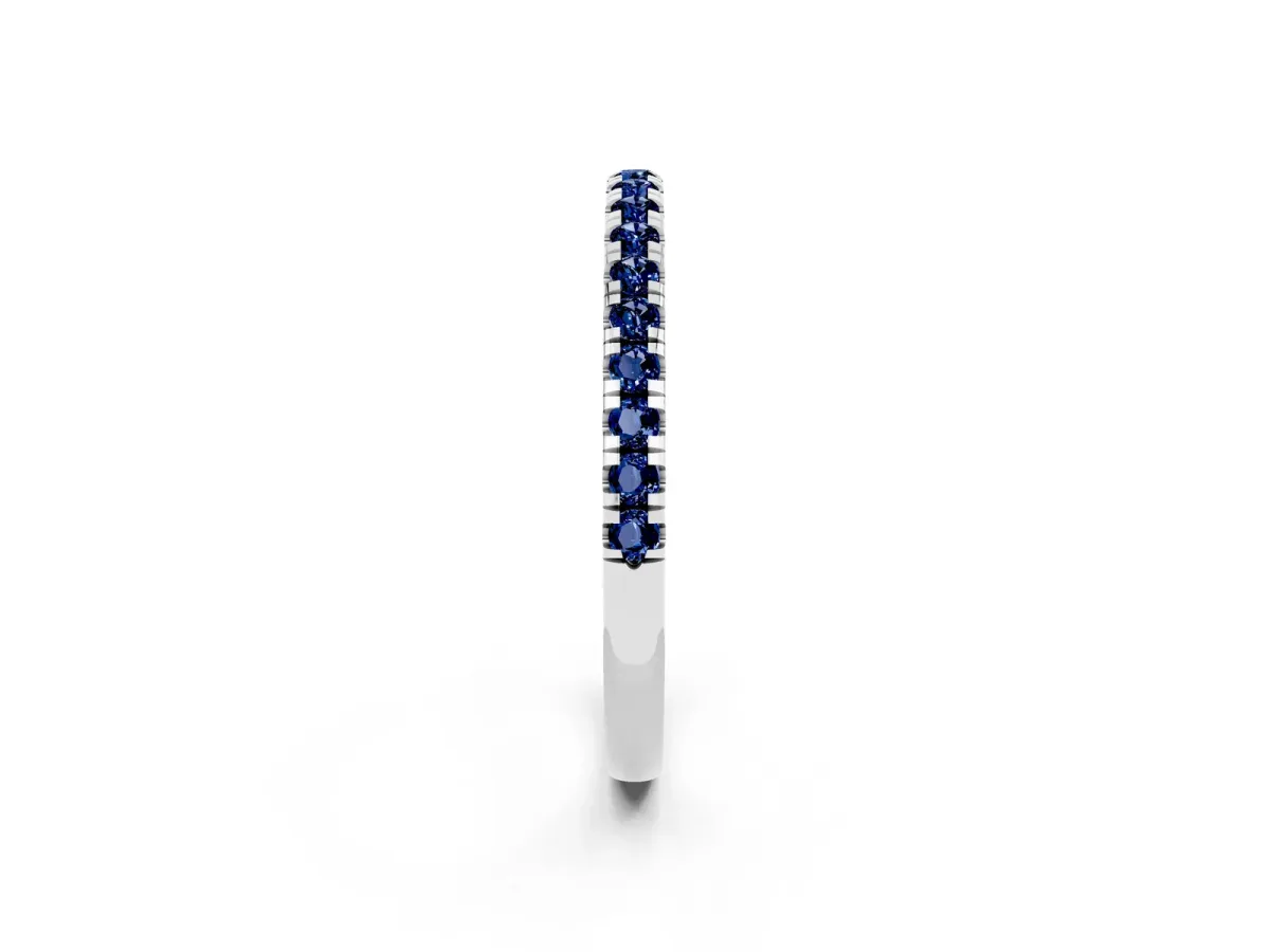 Pavé Round Blue Sapphire Half Eternity Band with Shared Prong Setting Silver