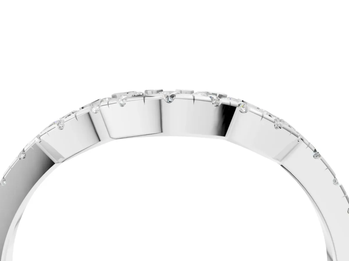 Curved Diamond Pavé Round-Cut Contour Band Silver