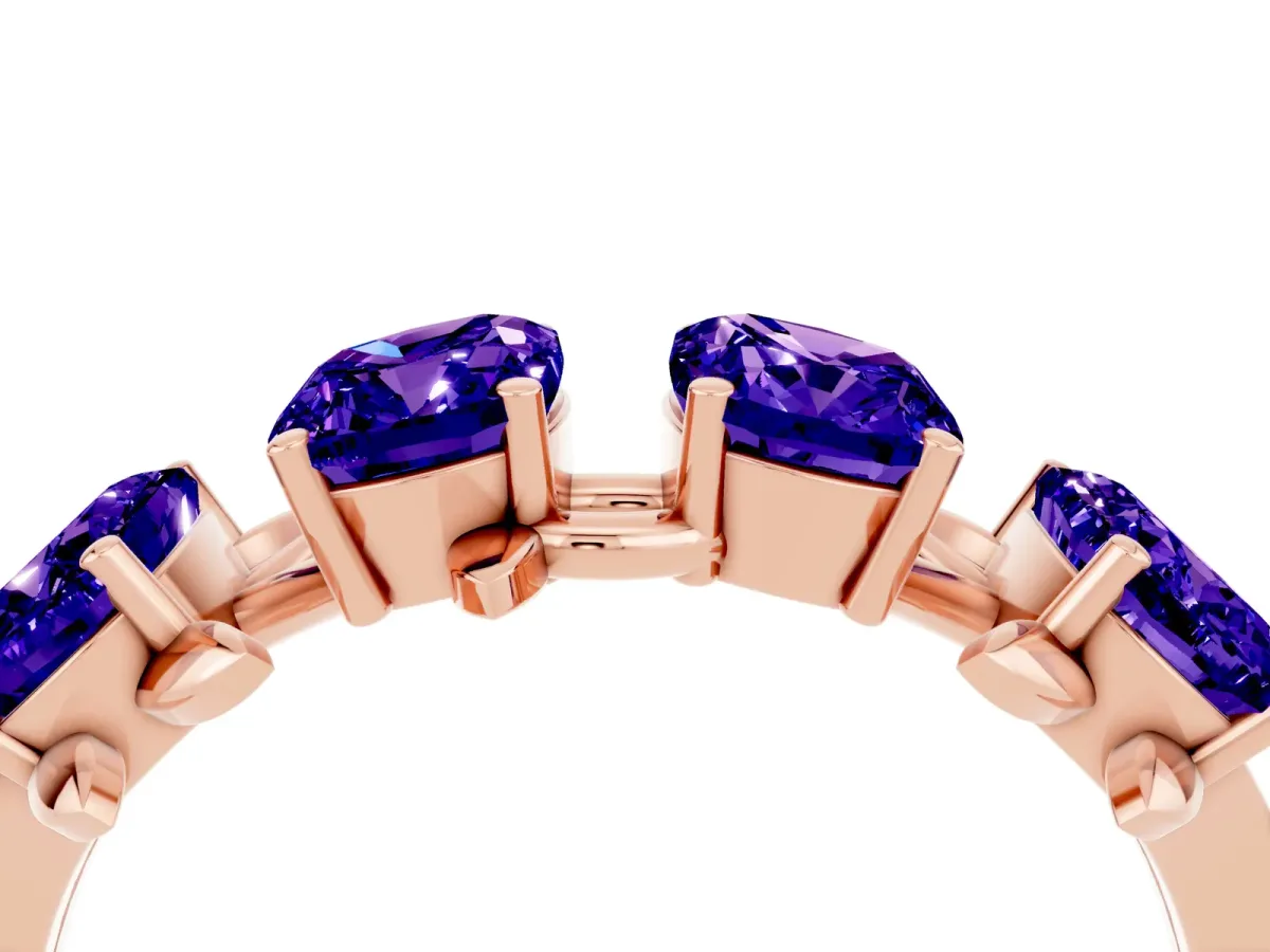 Emerald Cut Tanzanite Prong-Set Half Eternity Band Rose gold