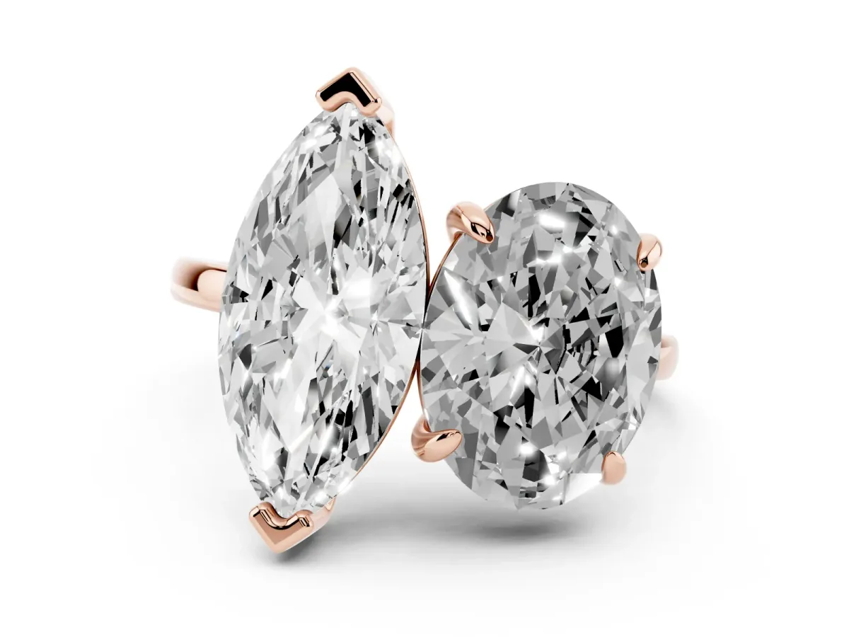 Oval and Marquise Toi Moi Ring with Prong Setting and Plain Band Rose gold