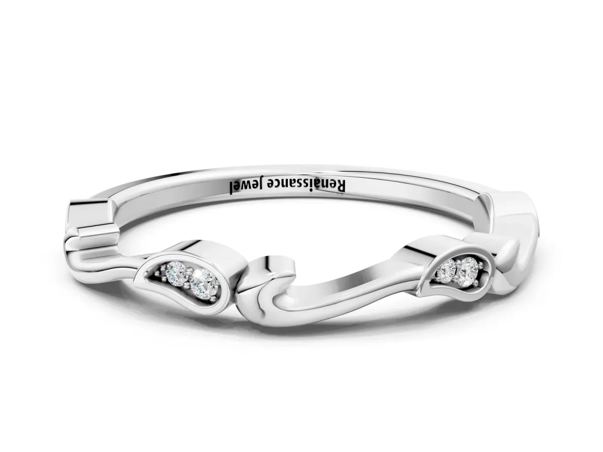 Marquise Diamond Leaf Twist Eternity Band with Bezel Setting Silver