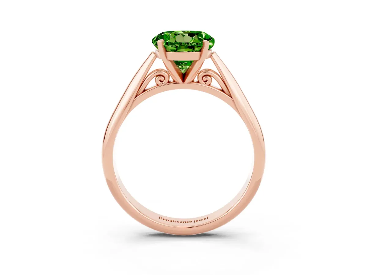 Round Cut Peridot Solitaire Engagement Ring with Cathedral Setting and Four-Prong Mount Rose gold