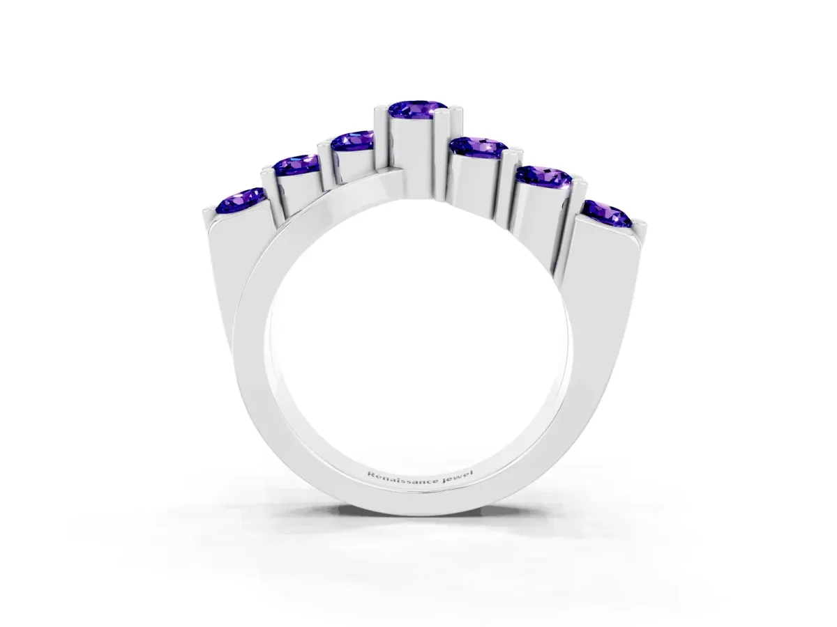 Round Tanzanite Prong-Set Crossover Band White gold