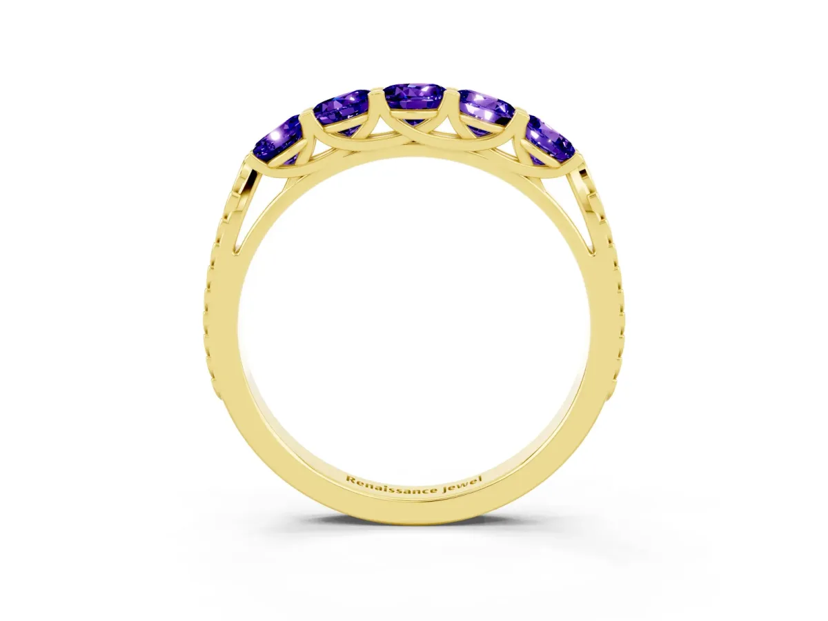 Five-Stone Round Tanzanite Prong-Set Band Yellow gold