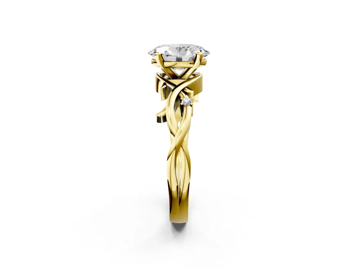 Oval Cut Diamond Solitaire Ring with Twisted Band and Prong Setting Yellow gold