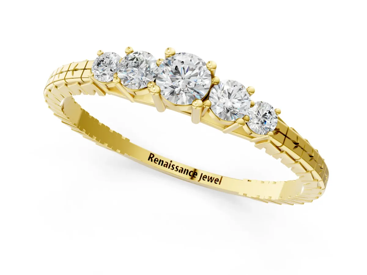 Five-Stone Round Cut Diamond Prong Set Eternity Band Yellow gold