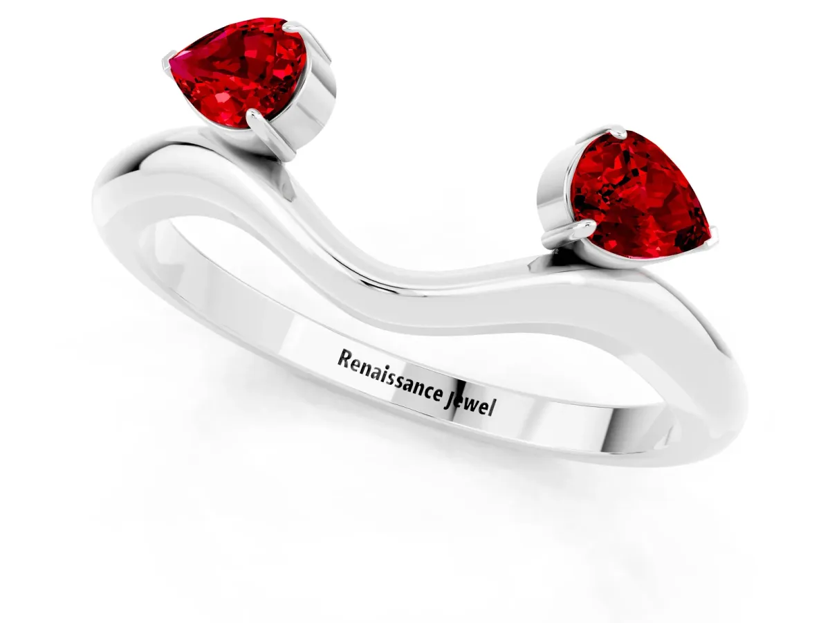 Pear Cut Ruby Two-Stone Open Band Ring with Prong Setting White gold