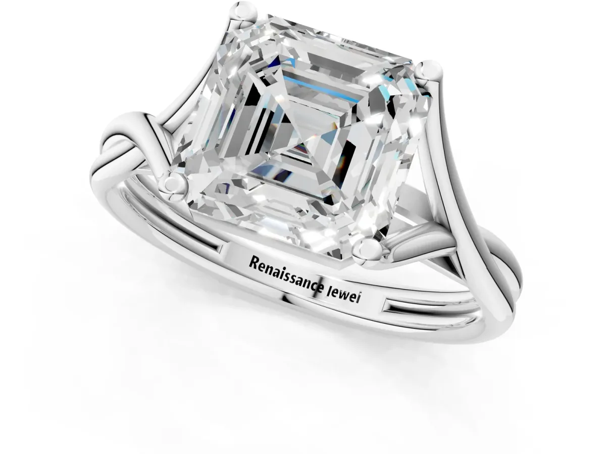 Asscher Cut Diamond Solitaire Twist Band Prong Setting Ring Platinum