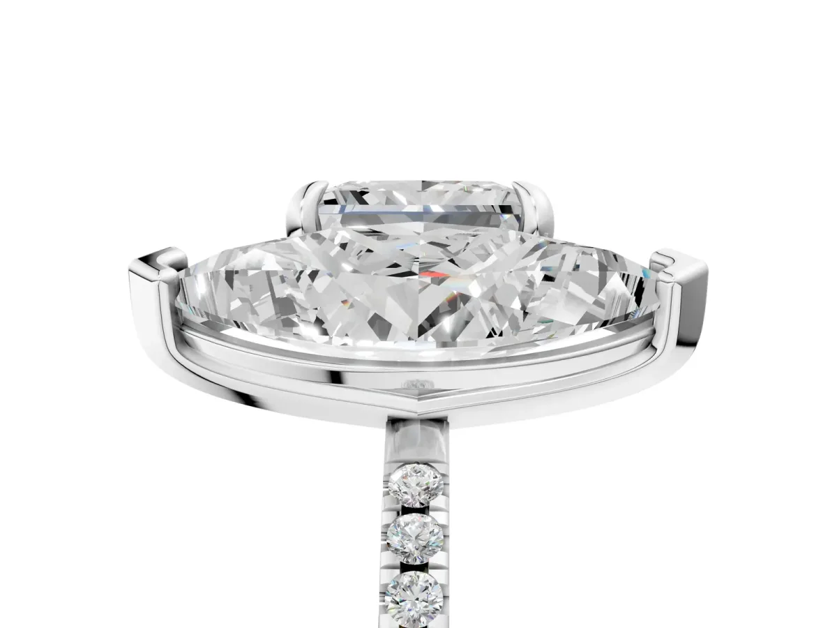 Marquise and Princess Toi Moi Ring with Prong Setting and Micro Pave Band Silver