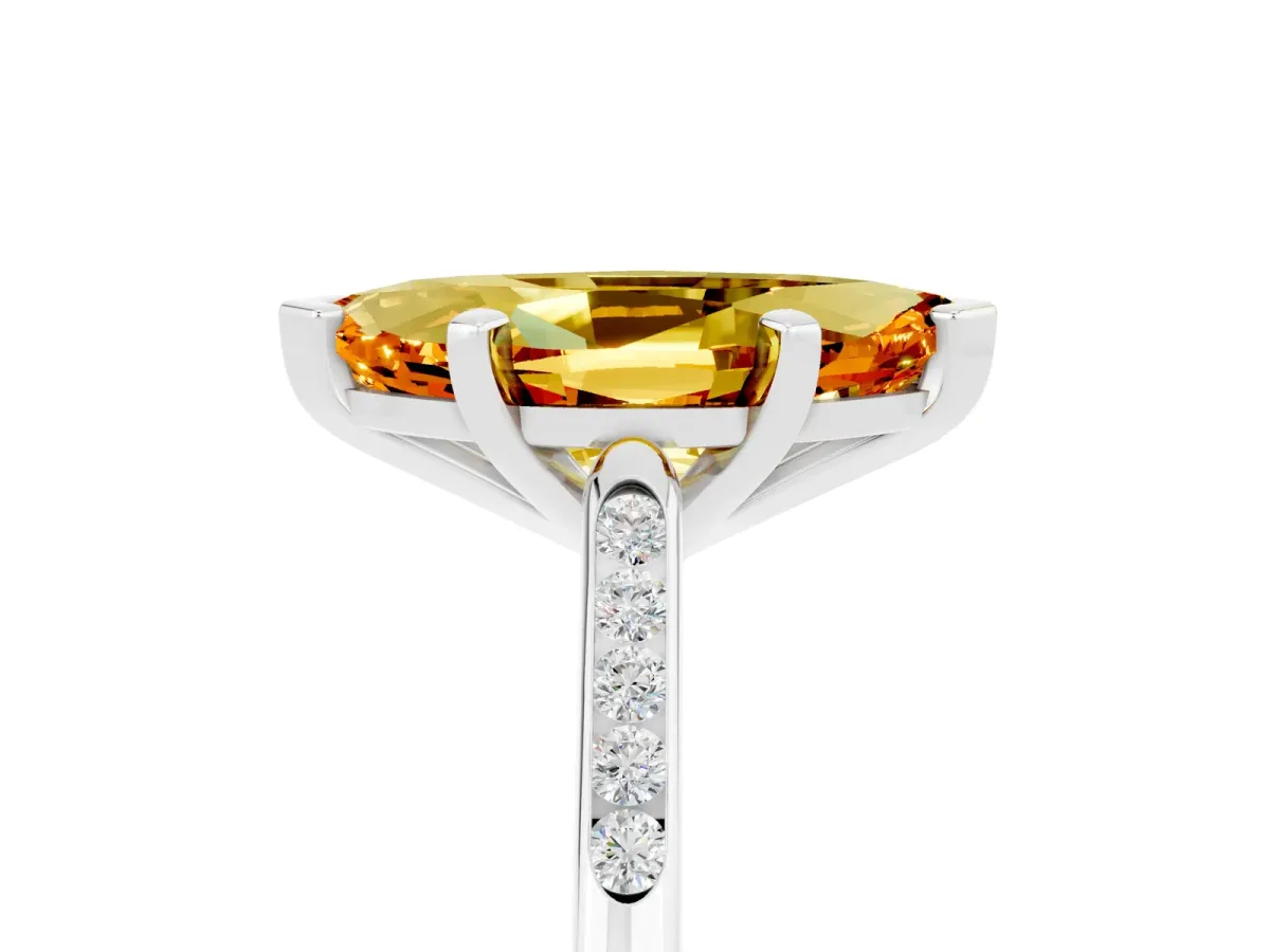 Marquise Cut Citrine Solitaire Ring with Channel Set Round Band and Prong Setting Silver