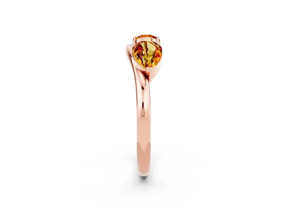 Two-Stone Pear Citrine Bypass Ring with Prong Setting Rose gold