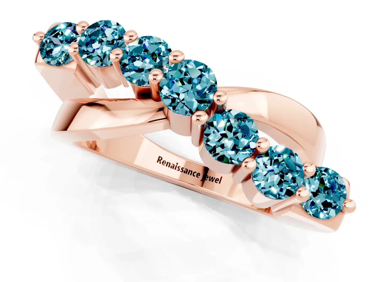 Round Blue Topaz Prong-Set Crossover Band Rose gold