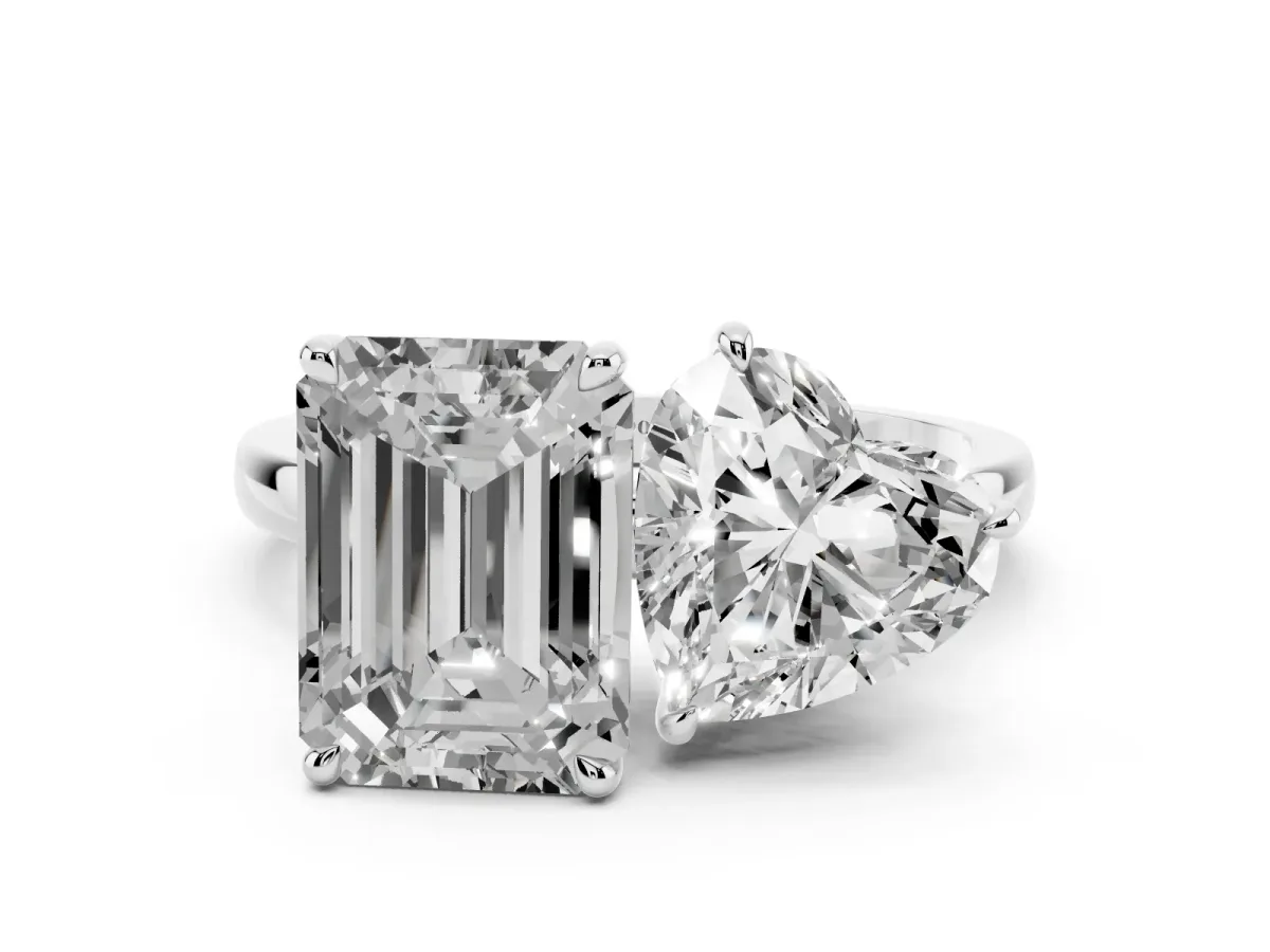 Heart Cut and Emerald Cut Toi Moi Ring with Prong Setting Platinum