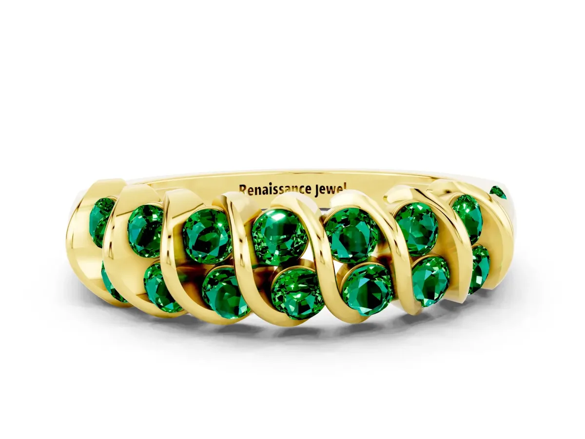 Channel Set Round Emerald Multi-Row Band Yellow gold