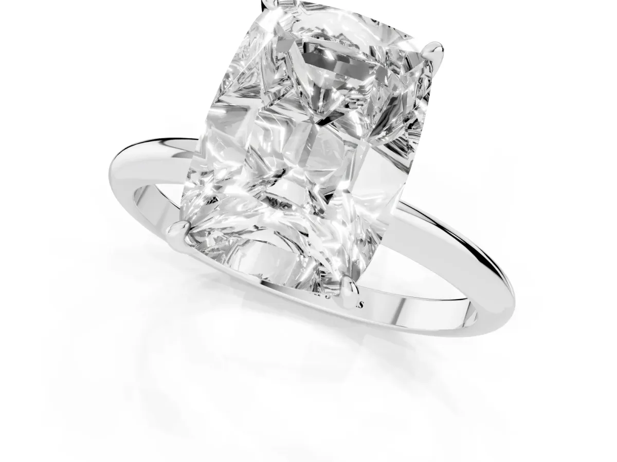Old Mine Elongated Cushion Diamond Classic Band Four Prong Solitaire Ring Platinum