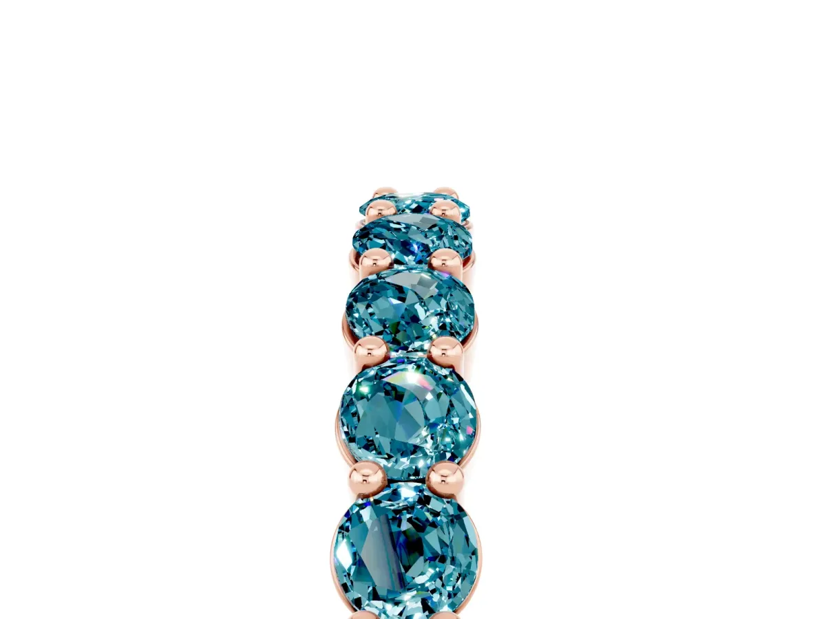 Round Blue Topaz Half Eternity Band with Prong Setting Rose gold