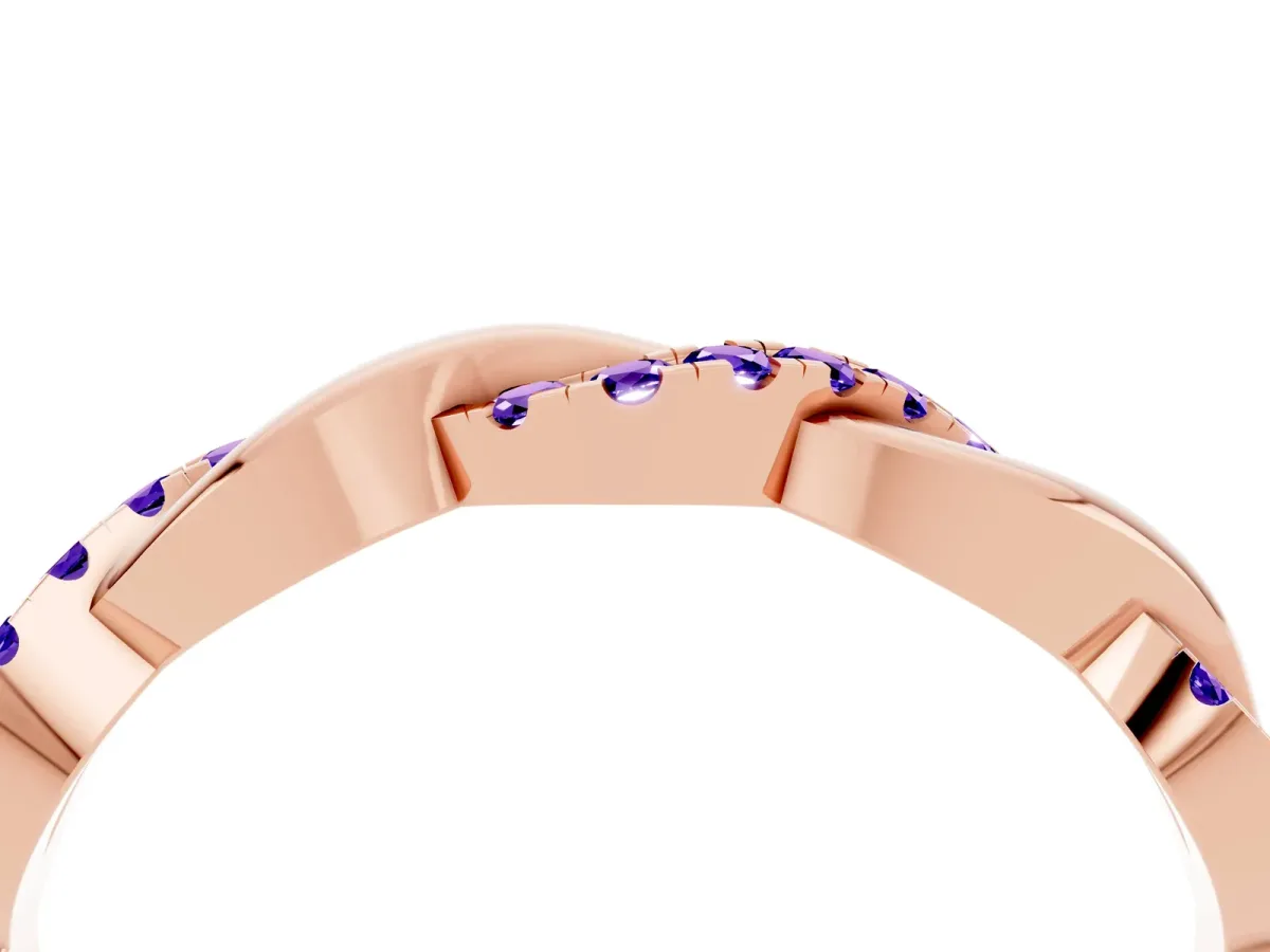 Round Tanzanite Twist Eternity Band with Pavé Setting Rose gold