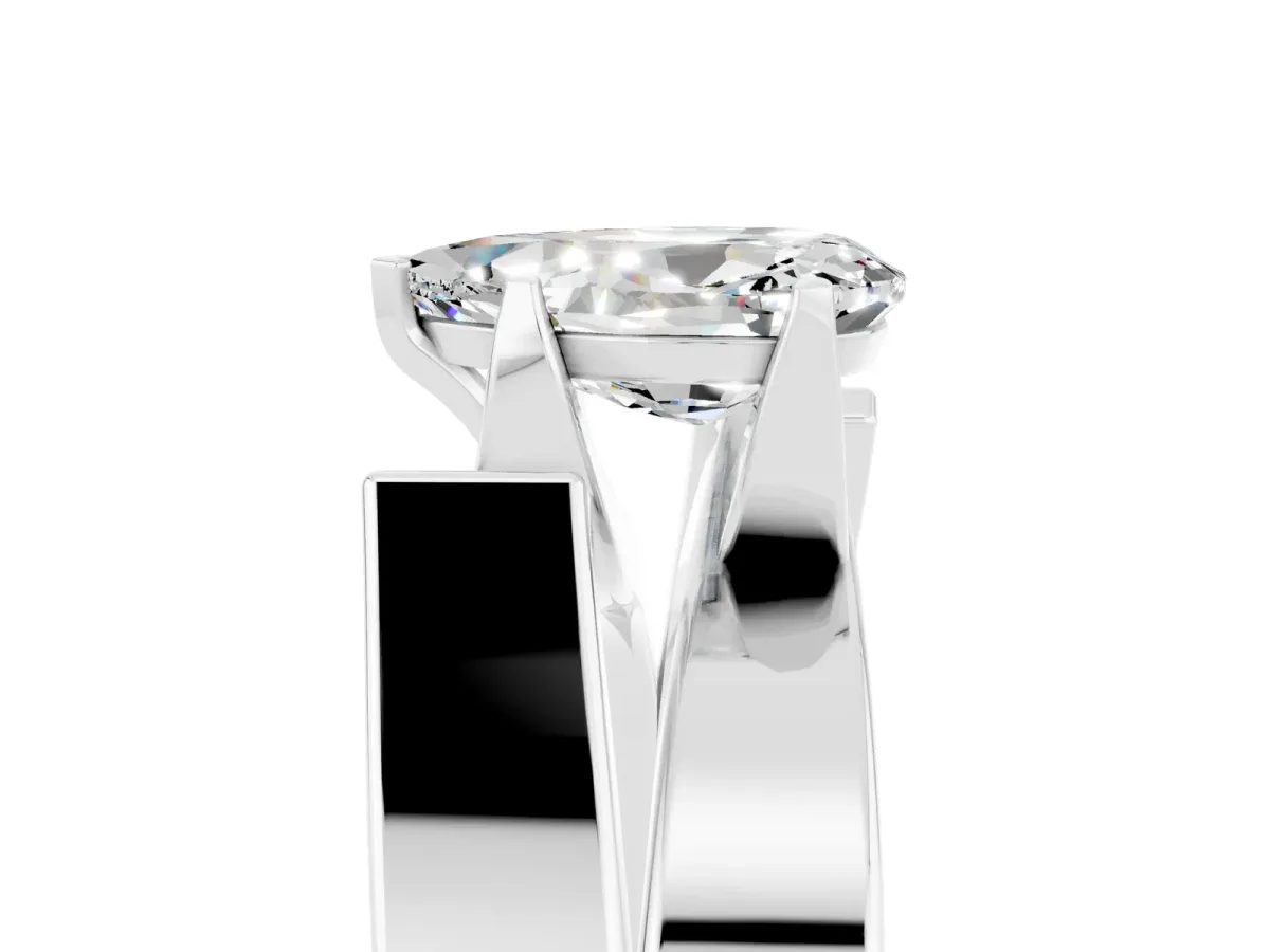 Modern Tension Set Pear Cut Moissanite Solitaire Wide Band Ring Silver