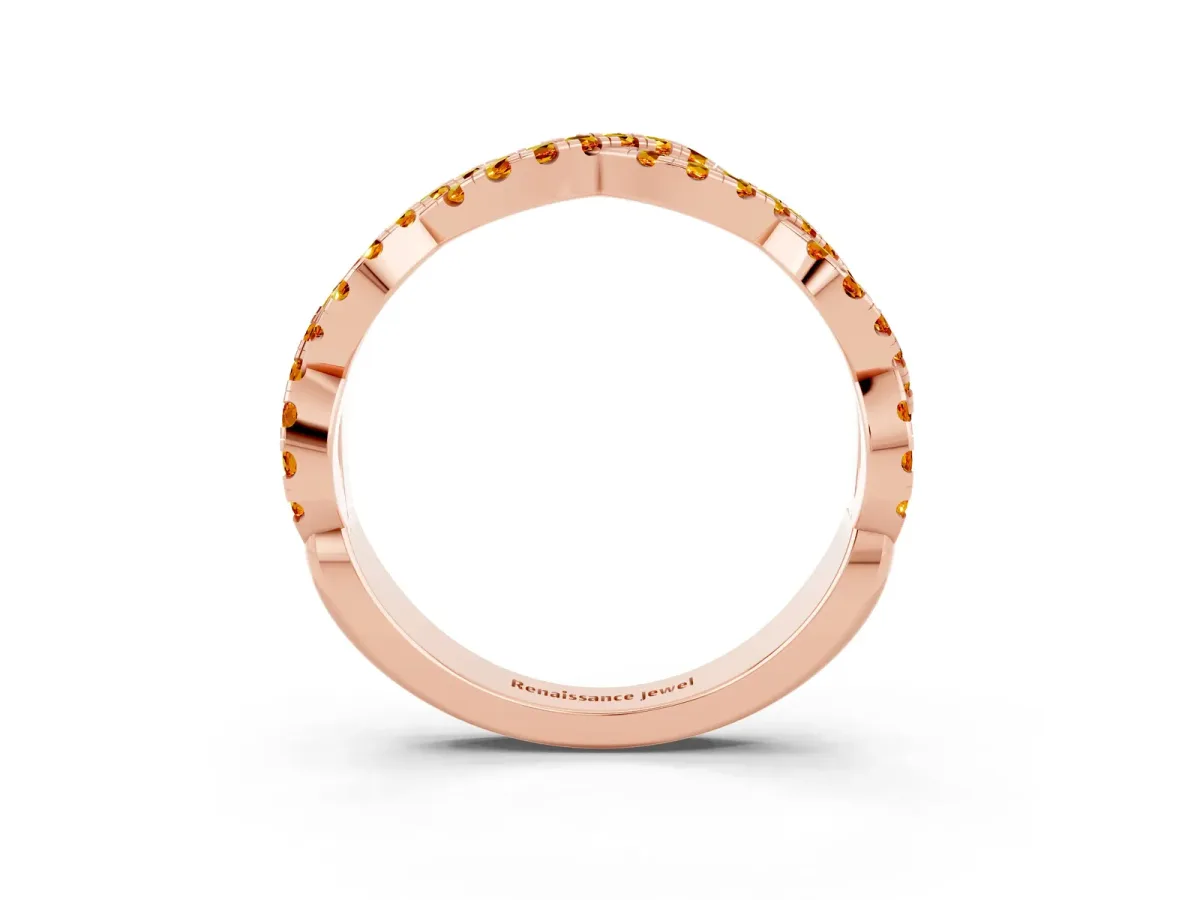 Round Citrine Twisted Eternity Band with Pavé and Shared Prong Setting Rose gold