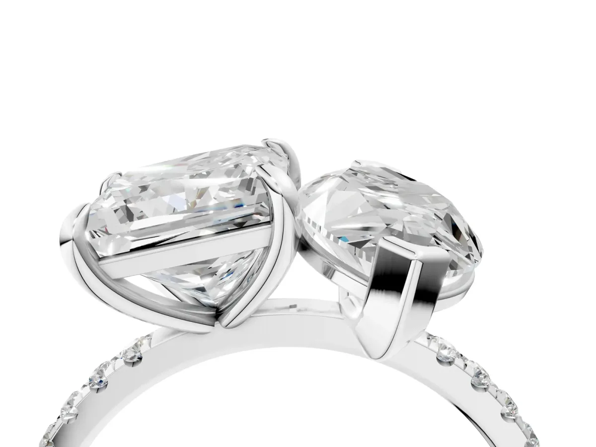 Marquise and Princess Toi Moi Ring with Prong Setting and Micro Pave Band Silver