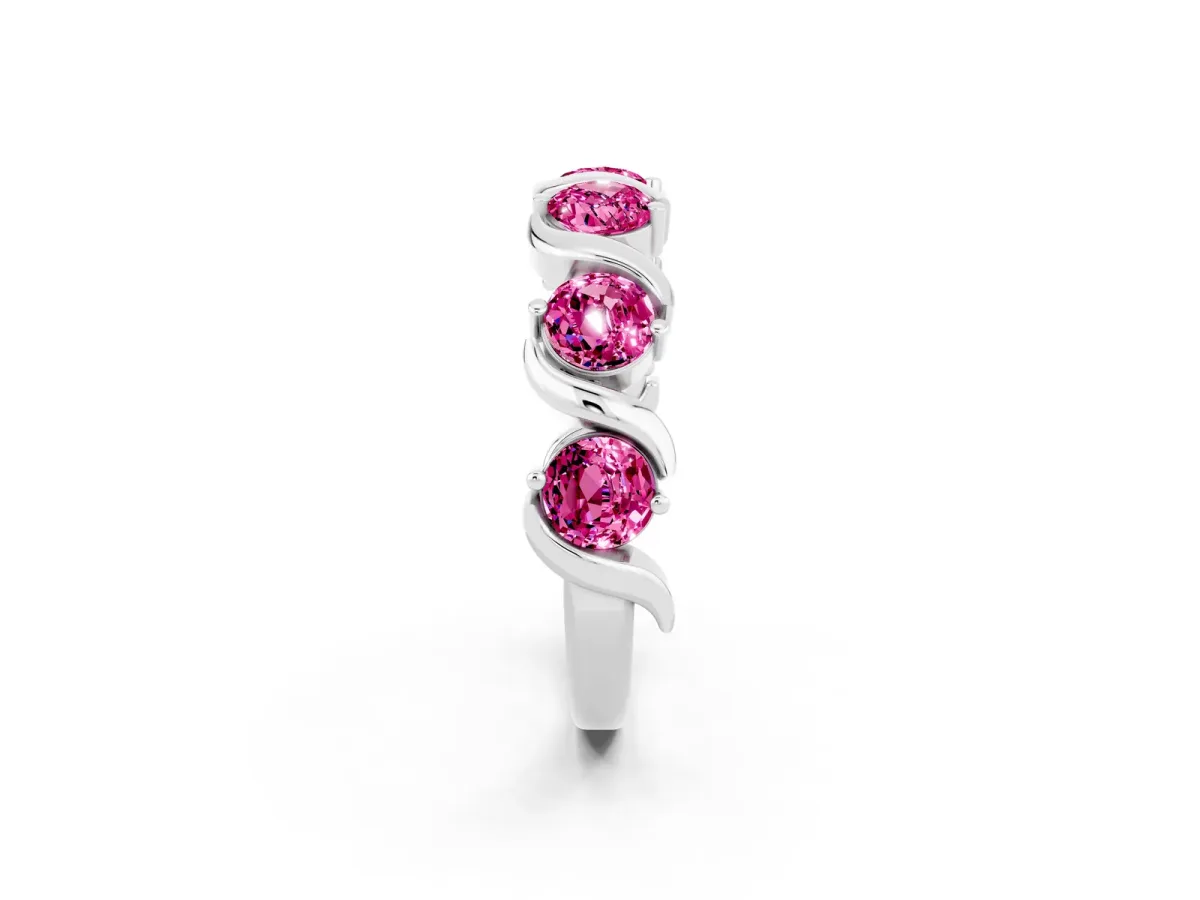 Six-Stone Round Pink Sapphire Wave Band with Shared Prong Setting Silver