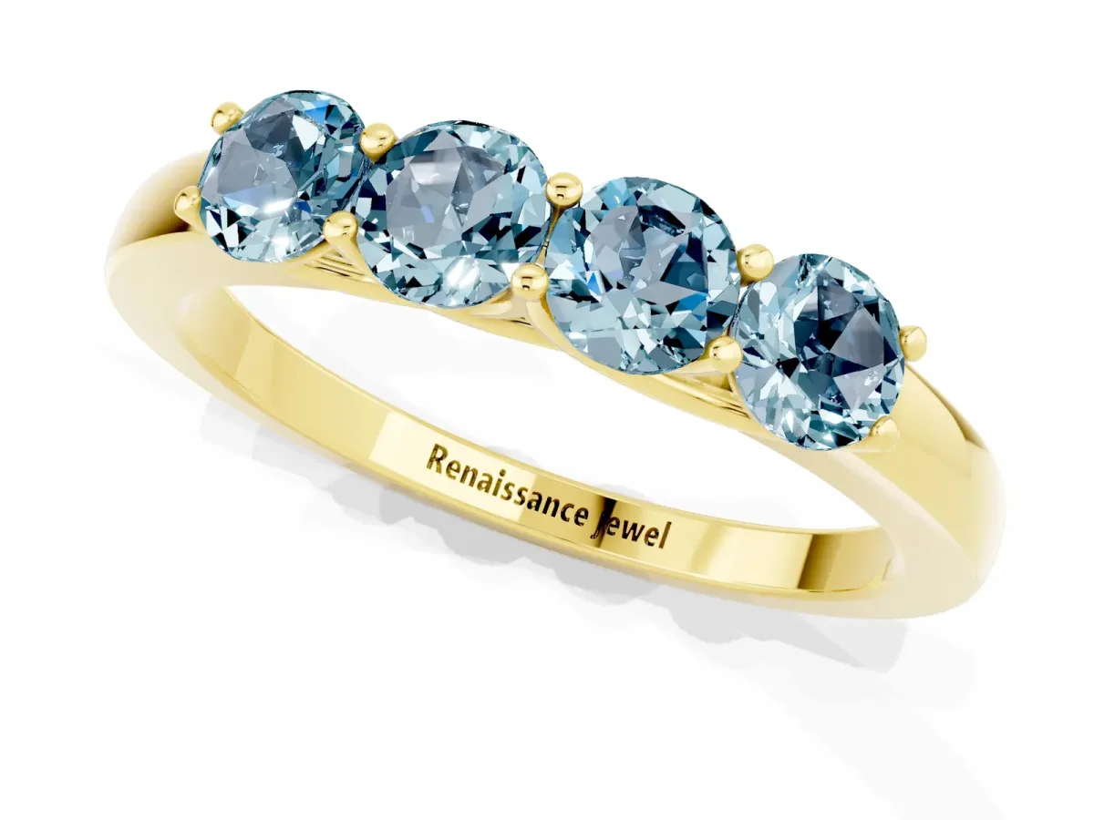 Four-Stone Round Aquamarine Prong-Set Band Yellow gold