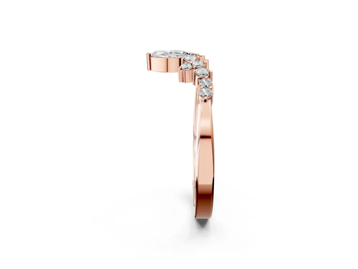 Marquise and Round Diamond Chevron Band with Prong Setting Rose gold