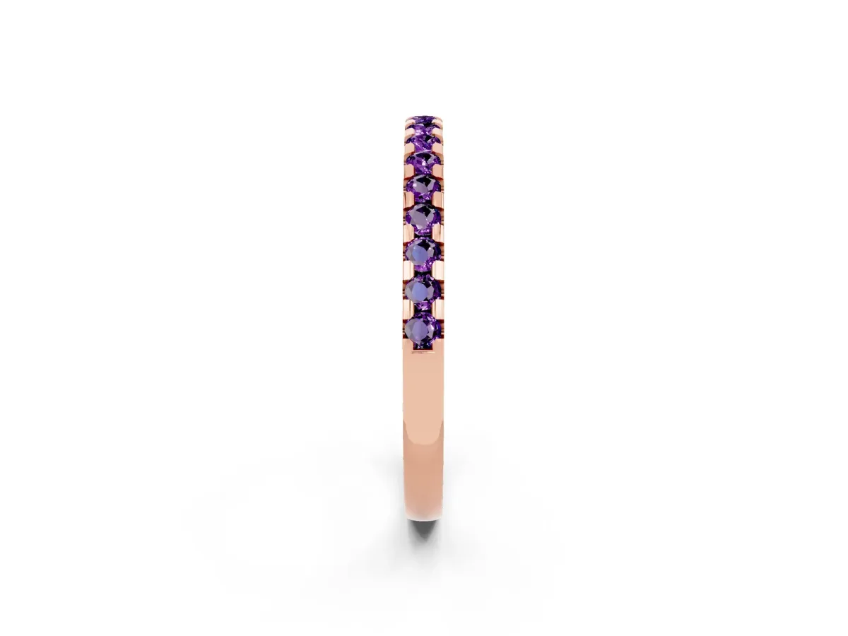 Round Amethyst Pavé Set Eternity Band with Micro Prong Setting Rose gold