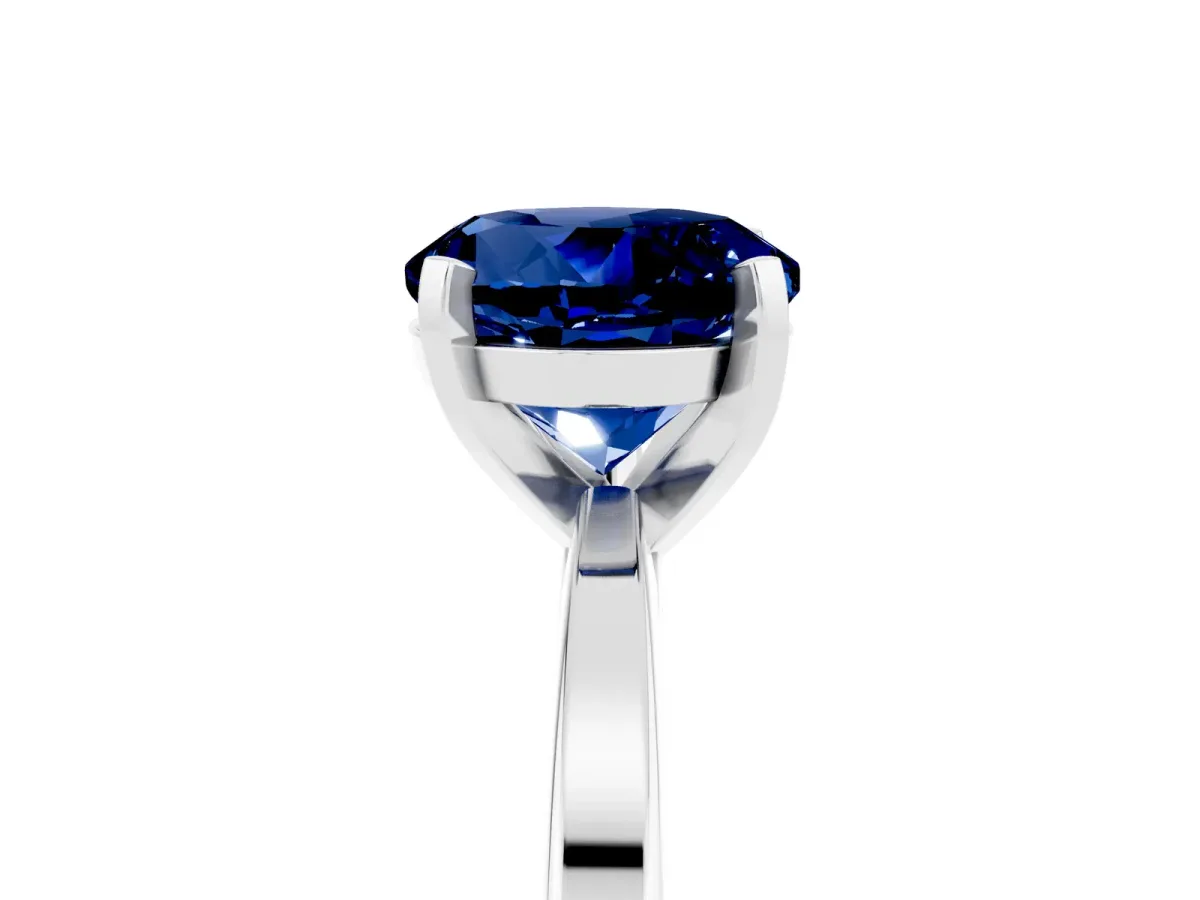 Round Cut Blue Sapphire Solitaire Engagement Ring with Classic Band and Four-Prong Setting Silver