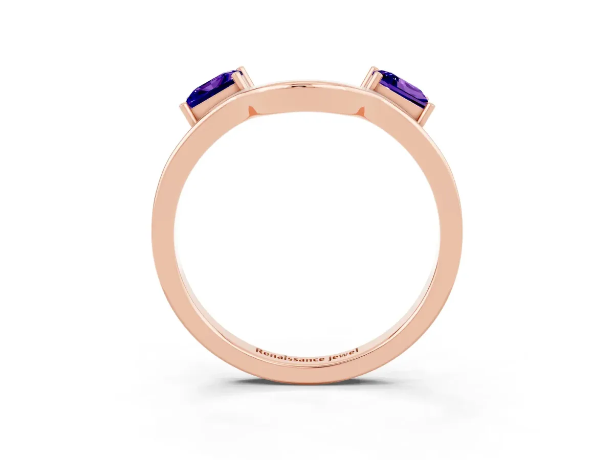 Princess Cut Tanzanite Two-Stone Open Band Ring with Four-Prong Setting Rose gold