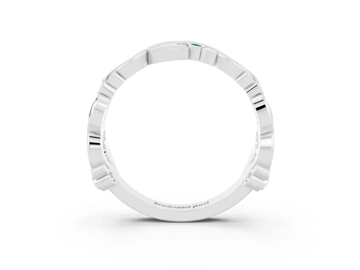 Round Emerald Leaf Eternity Band with Bezel Setting White gold