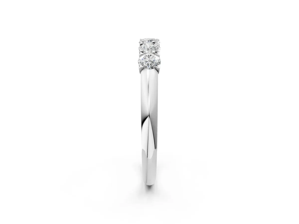 Round Diamond Channel Set Half Eternity Band with Shared Prong Setting Silver