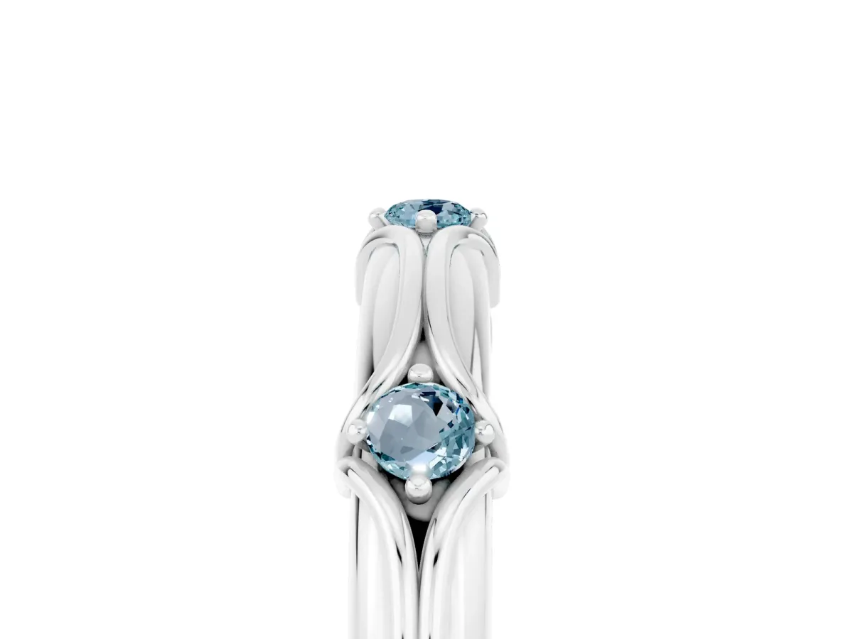 Round Aquamarine Prong Set Milgrain Eternity Band Silver