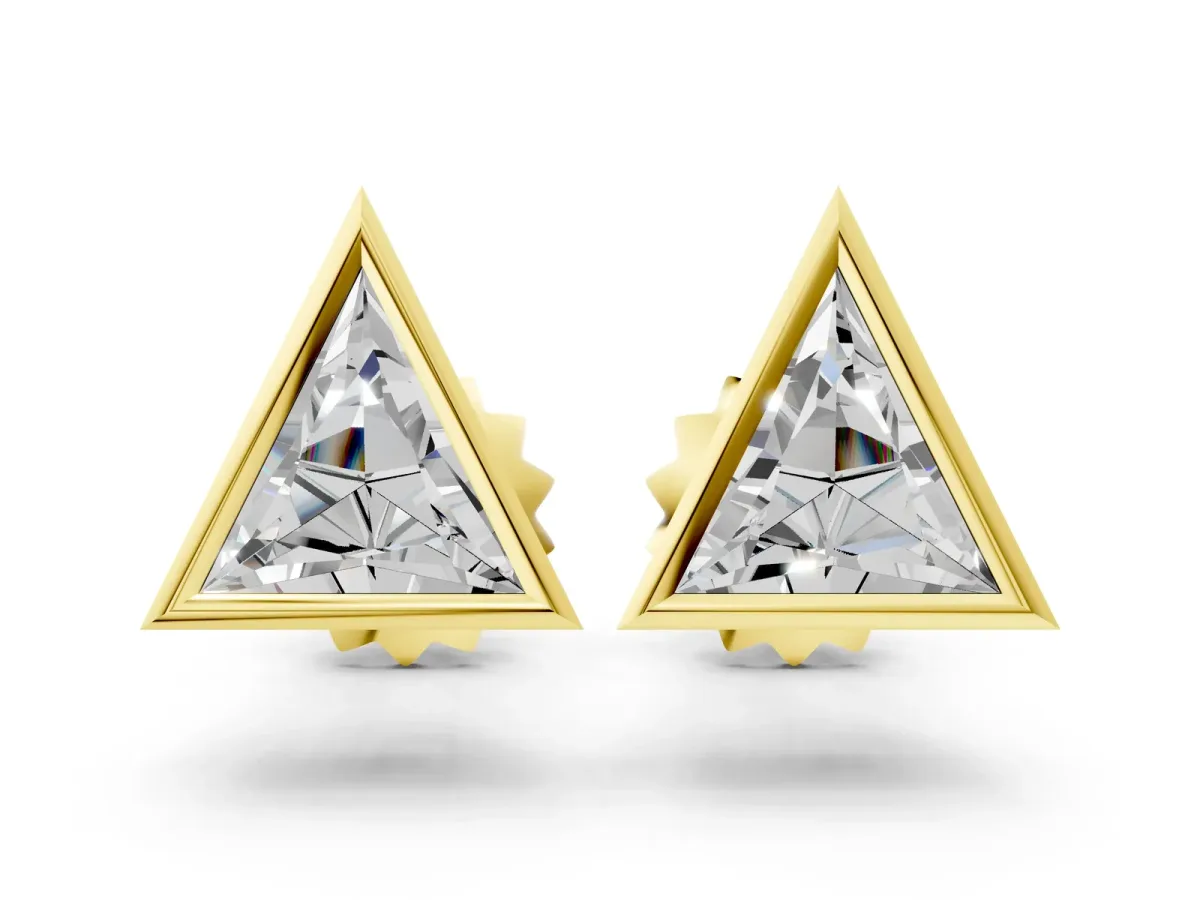 Trillion Diamond Bezel-Set Solitaire Stud Earrings Yellow gold