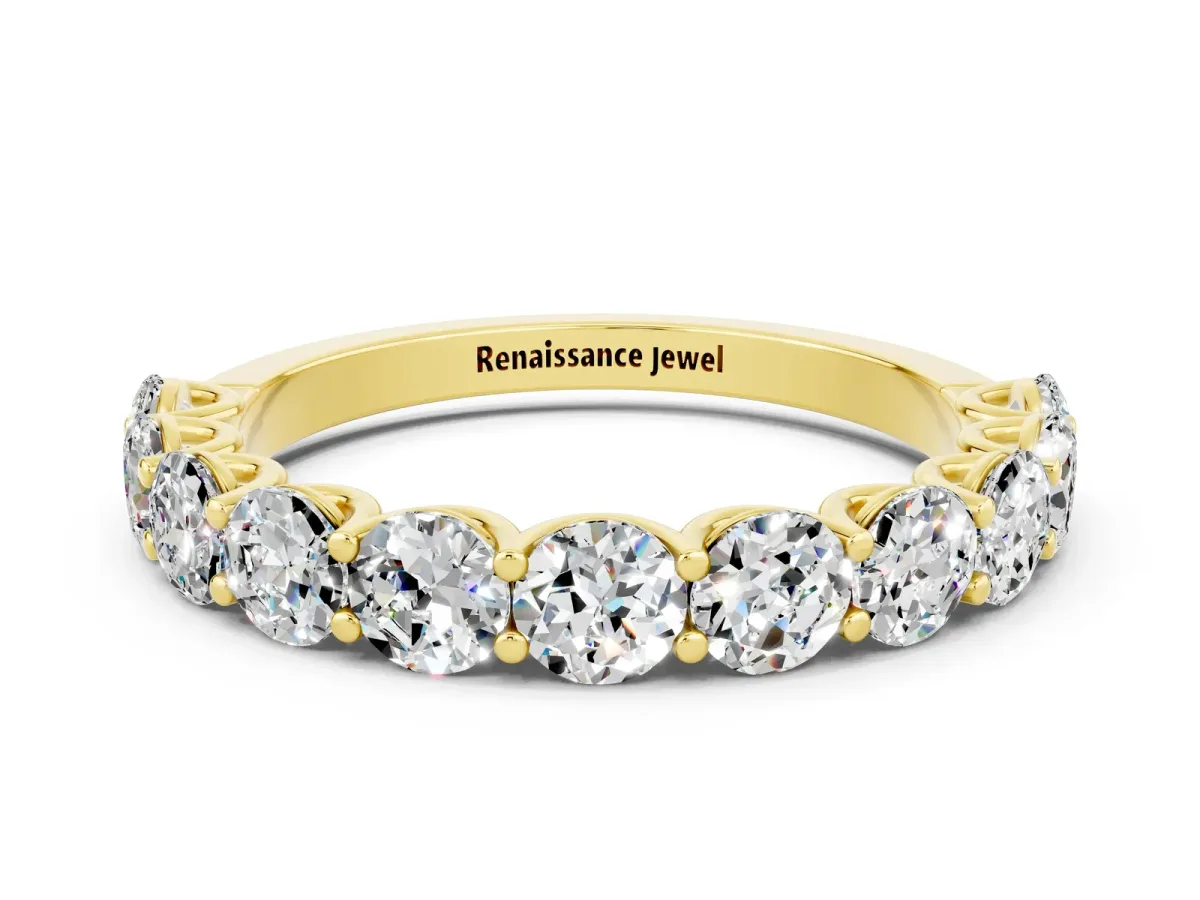 Round Moissanite Shared Prong Eternity Band Yellow gold