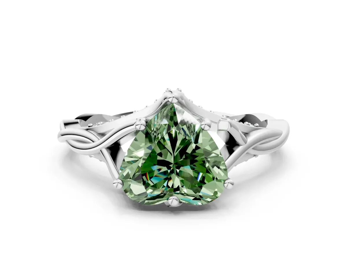 Fancy Green Heart Cut Solitaire Twist Band Six-Prong Setting Platinum