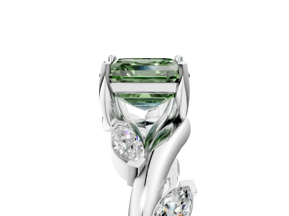Fancy Green Asscher Cut Solitaire Twisted Band Marquise Accent Prong Setting Ring Platinum