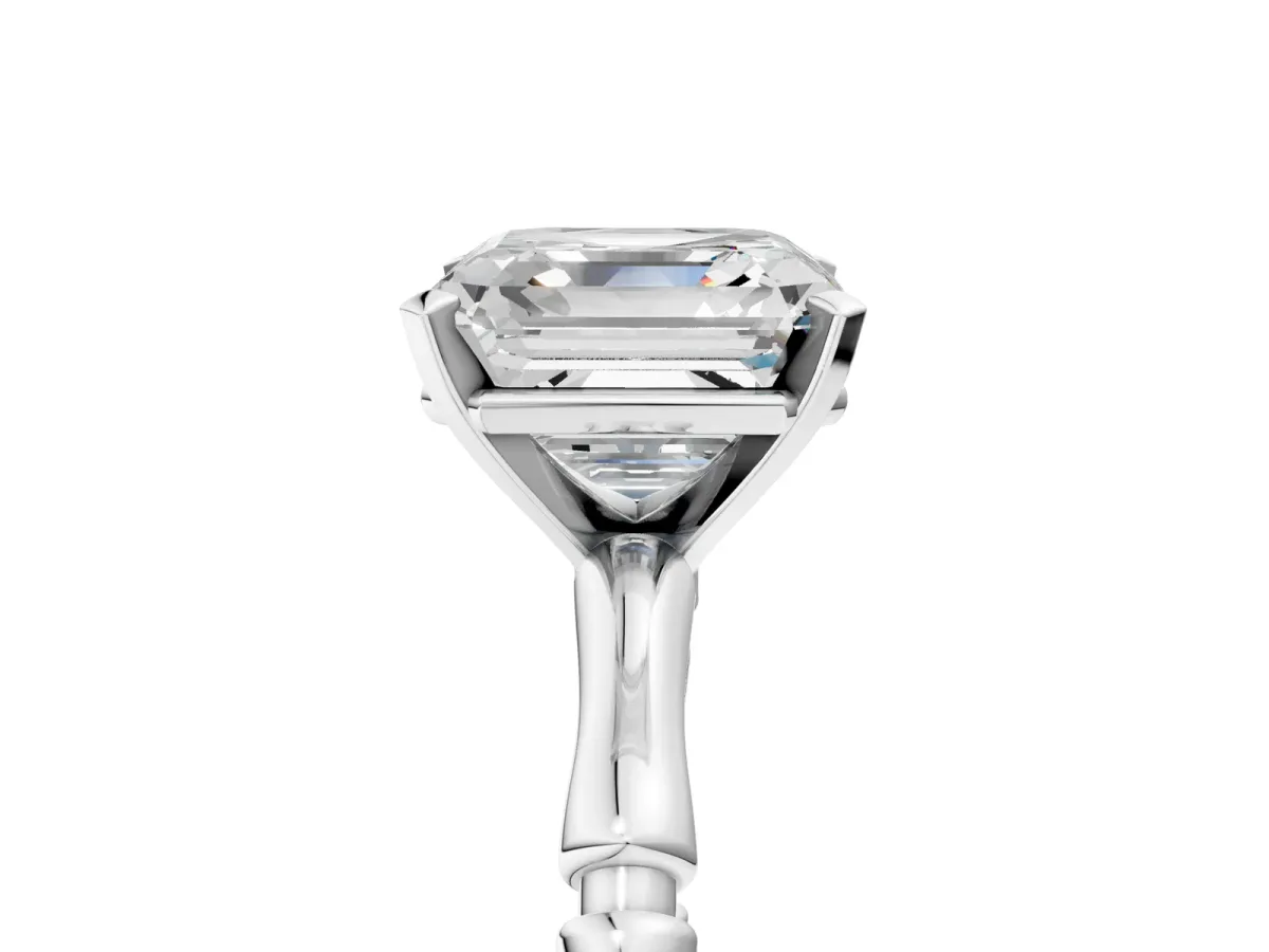 Asscher Cut Solitaire Diamond Ring with Bamboo Band and Four-Prong Setting Platinum