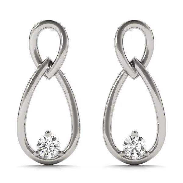 Round Diamond Teardrop Earrings with Bezel Setting and Loop Band White gold