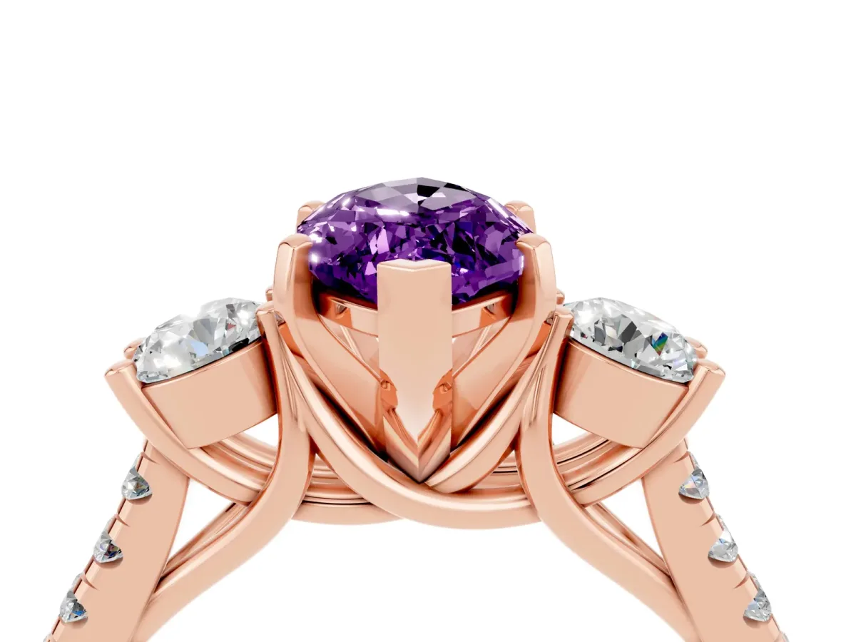 Three-Stone Marquise Cut Amethyst Pavé Band with Four-Prong Setting Rose gold