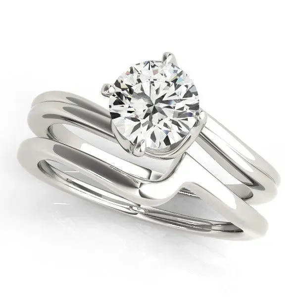 Round Cut Solitaire Twist Band Engagement Ring with Four-Prong Setting Silver