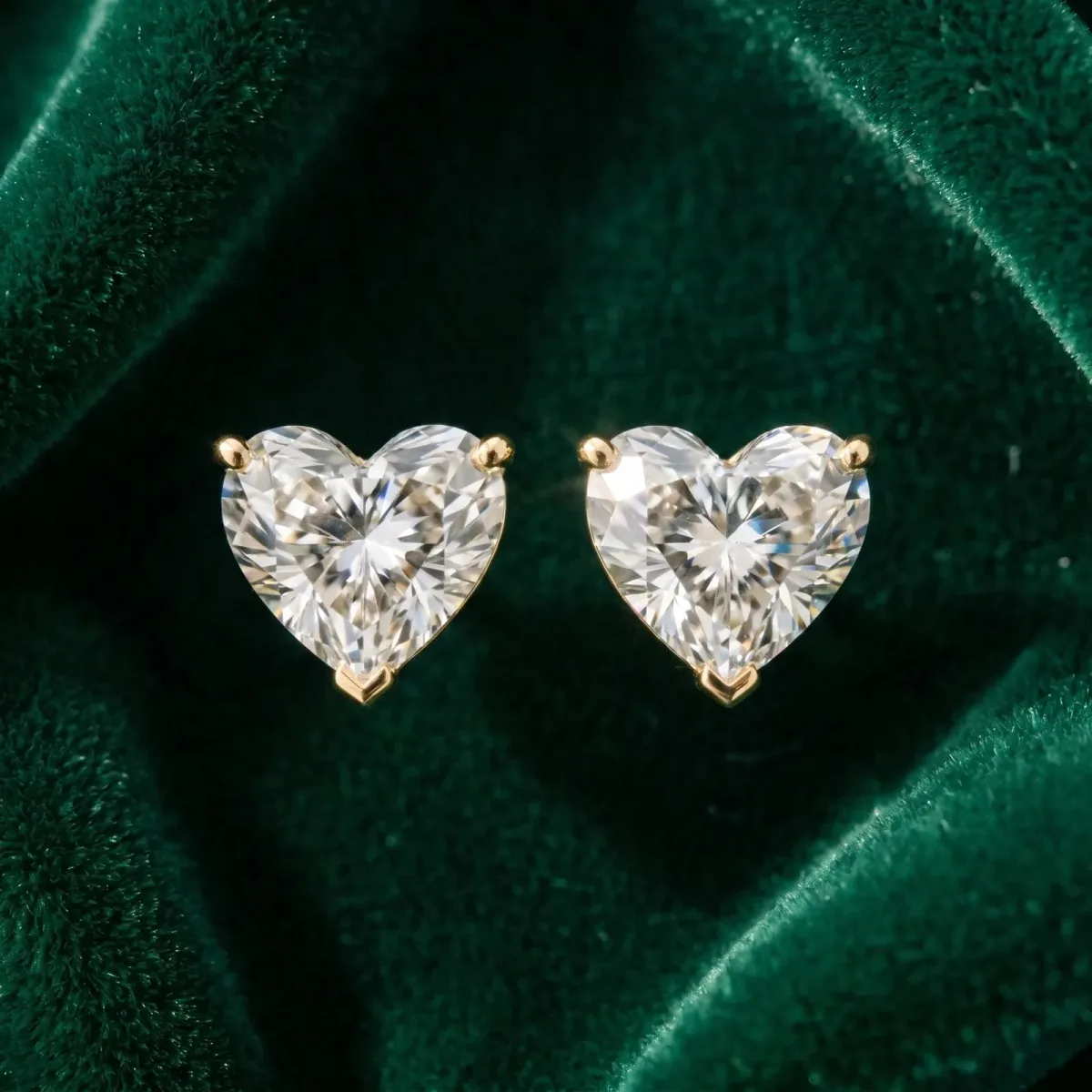Heart Cut Diamond Stud Earrings Yellow gold
