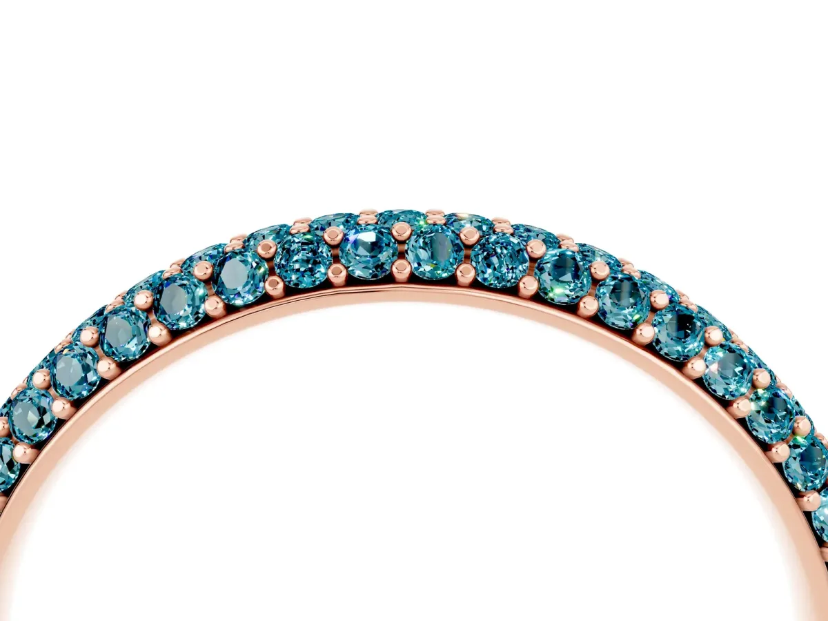 Round Blue Topaz Pavé Eternity Band with Shared Prong Setting Rose gold