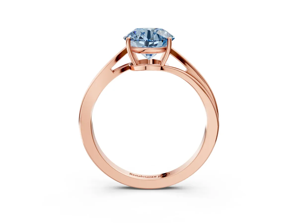 Fancy Blue Round Cut Cut Solitaire Twist Band Ring with Four-Prong Setting Rose gold