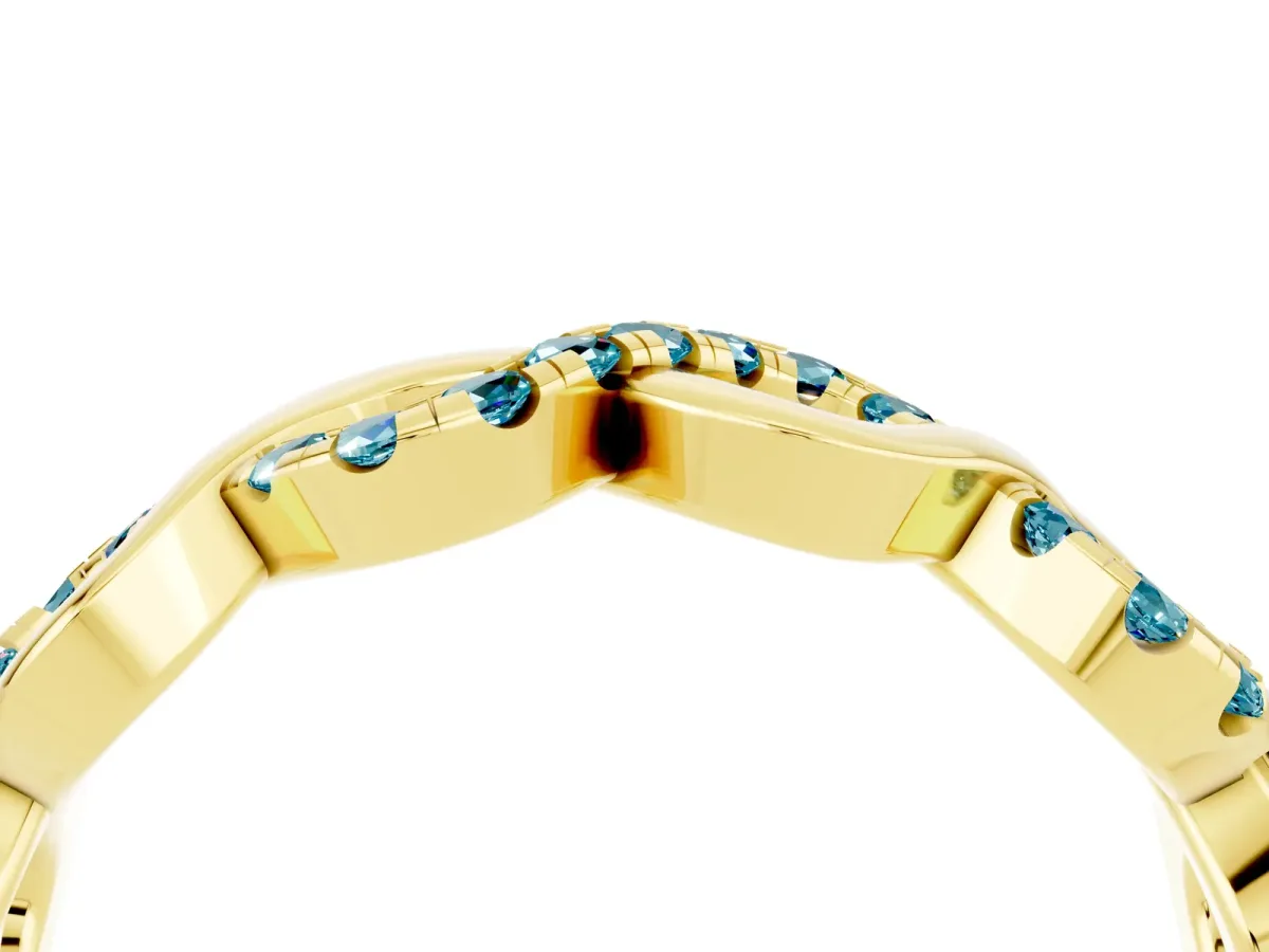 Twist Infinity Round Blue Topaz Band with Pavé Setting Yellow gold