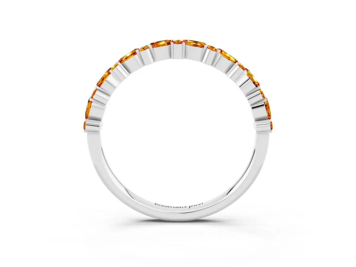 Pear and Round Citrine Wedding Band Platinum